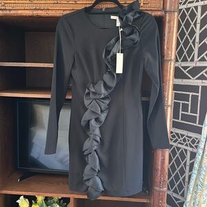 NWT Hutch Black Long Sleeved Ruffle Front Mini Sheath Dress